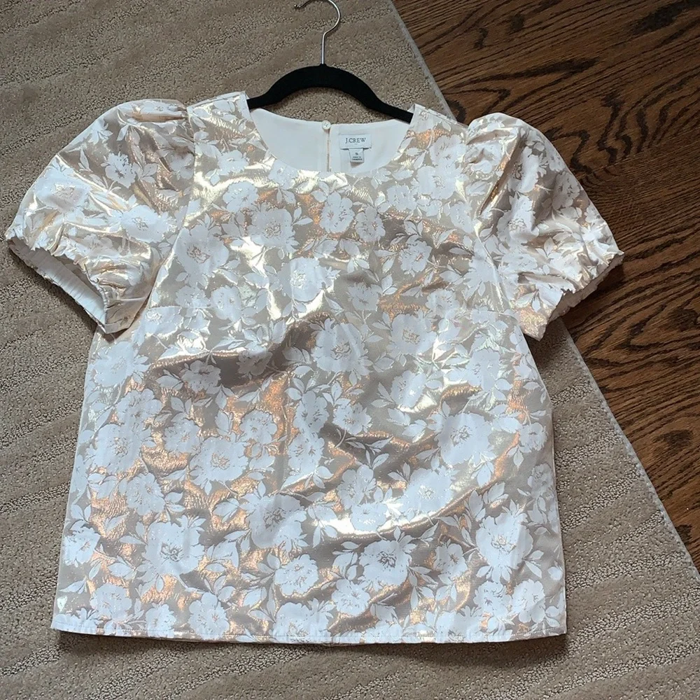 J.Crew‎ Jacquard Puff-Sleeve Top